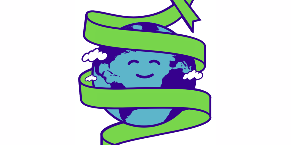 World Mental Health Day logo featuring a smiling globe wrapped in a green ribbon with text: 'World Mental Health Day – 10 Oct'. A green awareness ribbon and Mental Health Foundation logo appear at the top