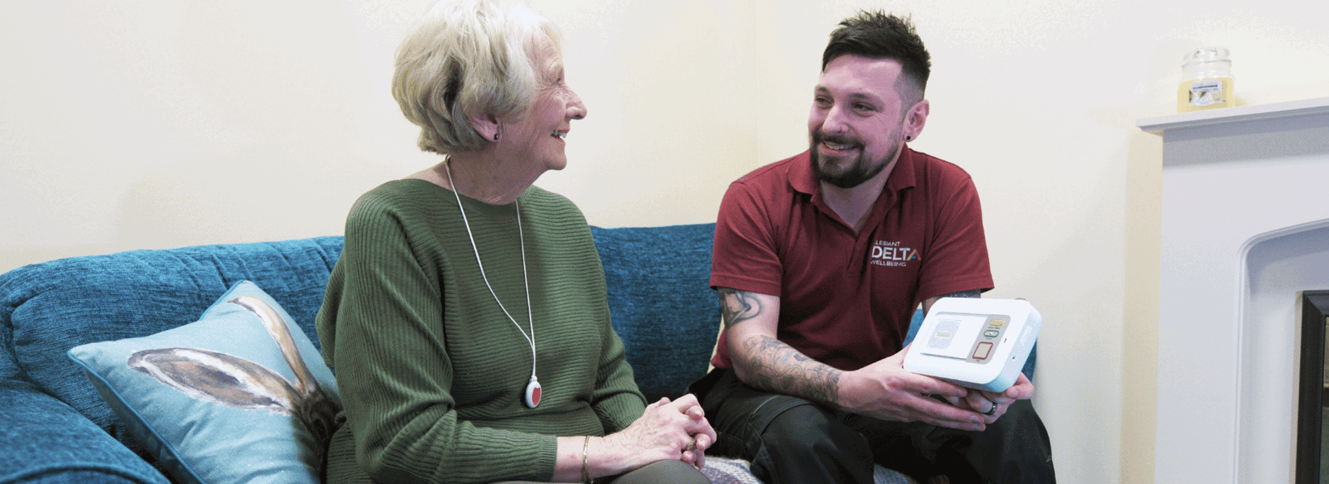 Delta staff member showing TEC products to customer