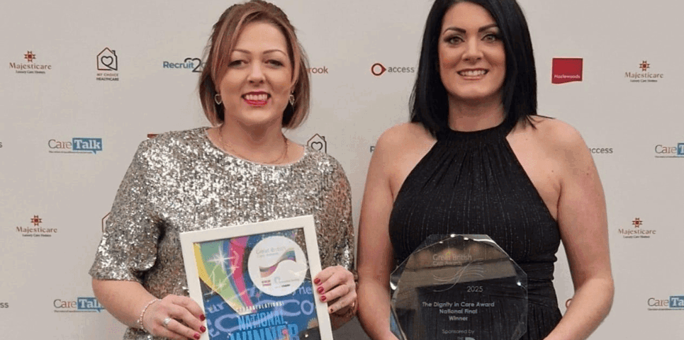 Diane Phillips and Sarah Vaughan pictured with the care award