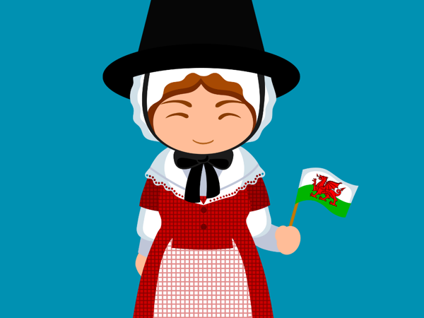 A Welsh lady wearing the traditional Welsh clothing.