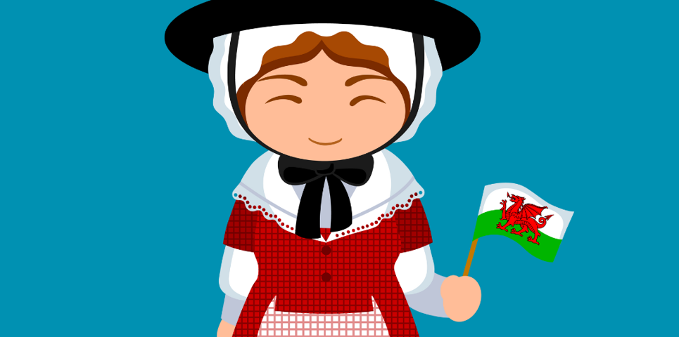 A Welsh lady wearing the traditional Welsh clothing.